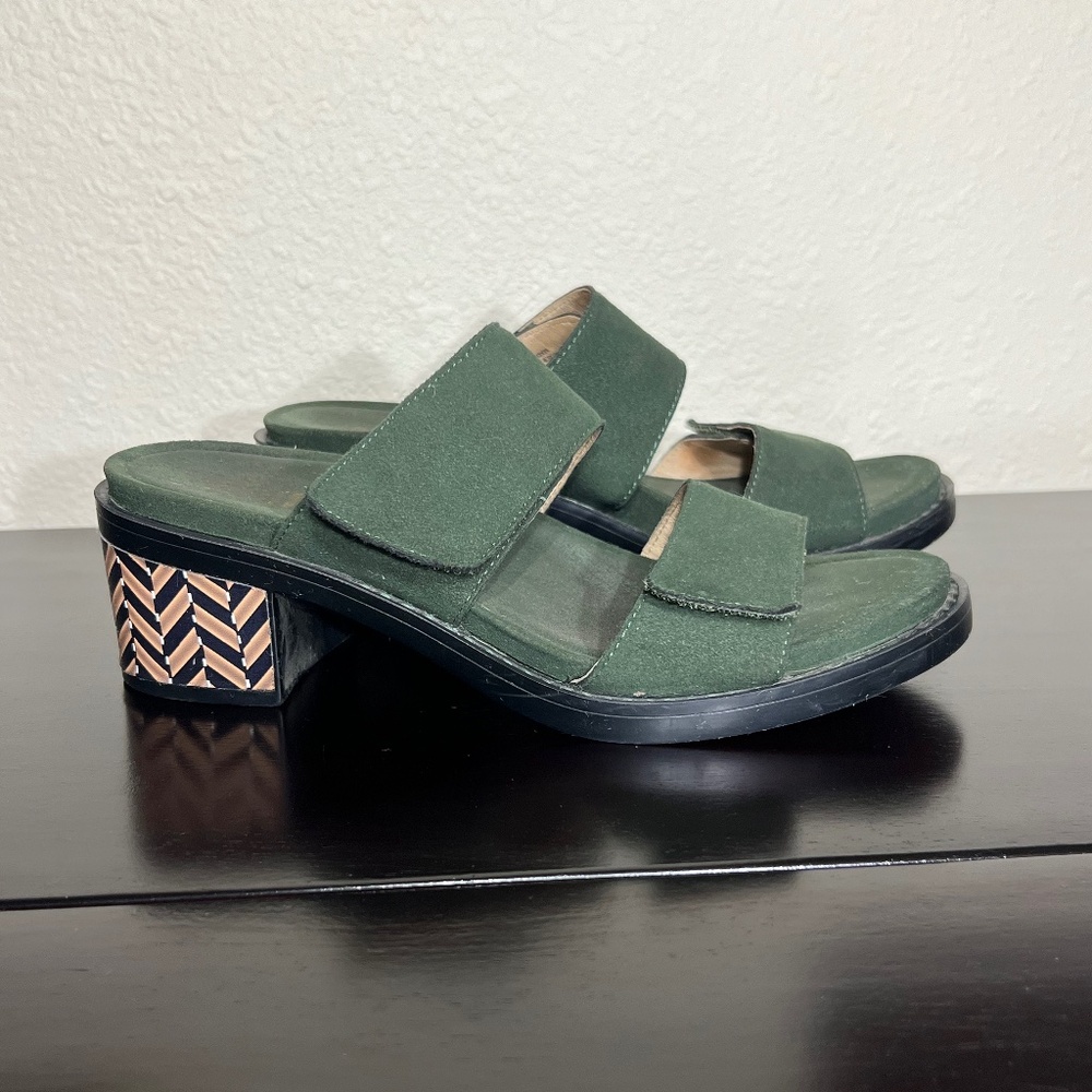Allegria Block Heel Green Slides size 38 (US 7.5)